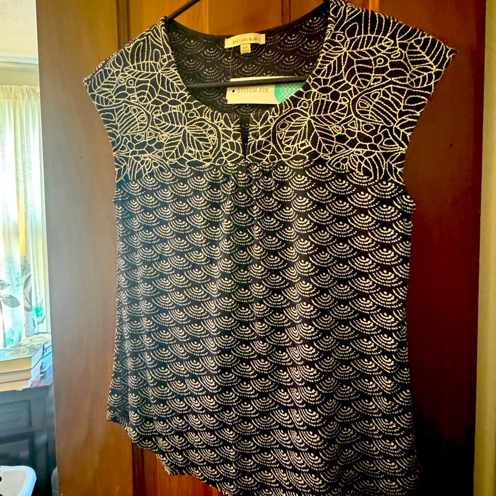 Navy and White Patterned Women Top
